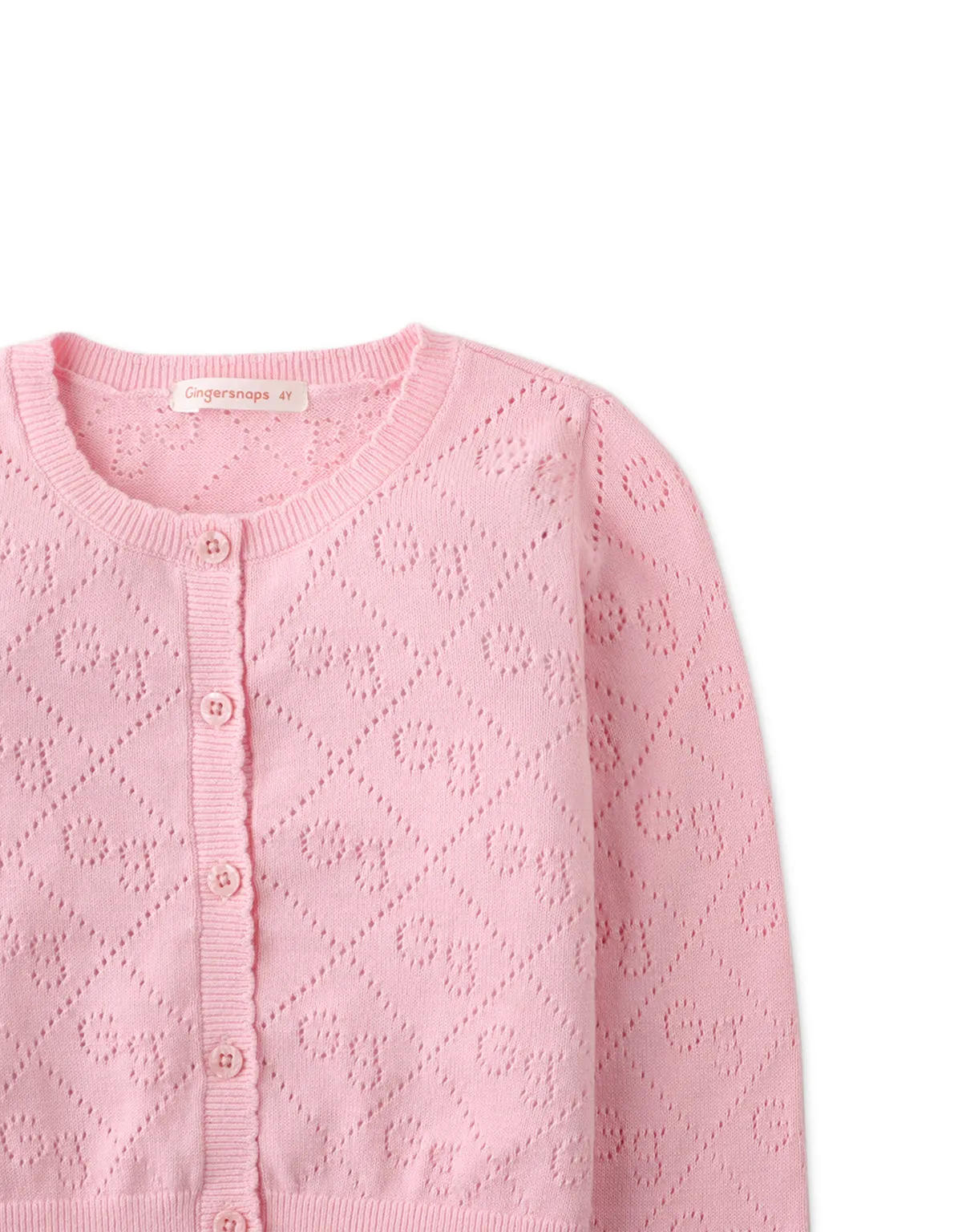 GIRLS GS POINTELLE CARDI WITH MINI SCALLOPED RIB TRIMS