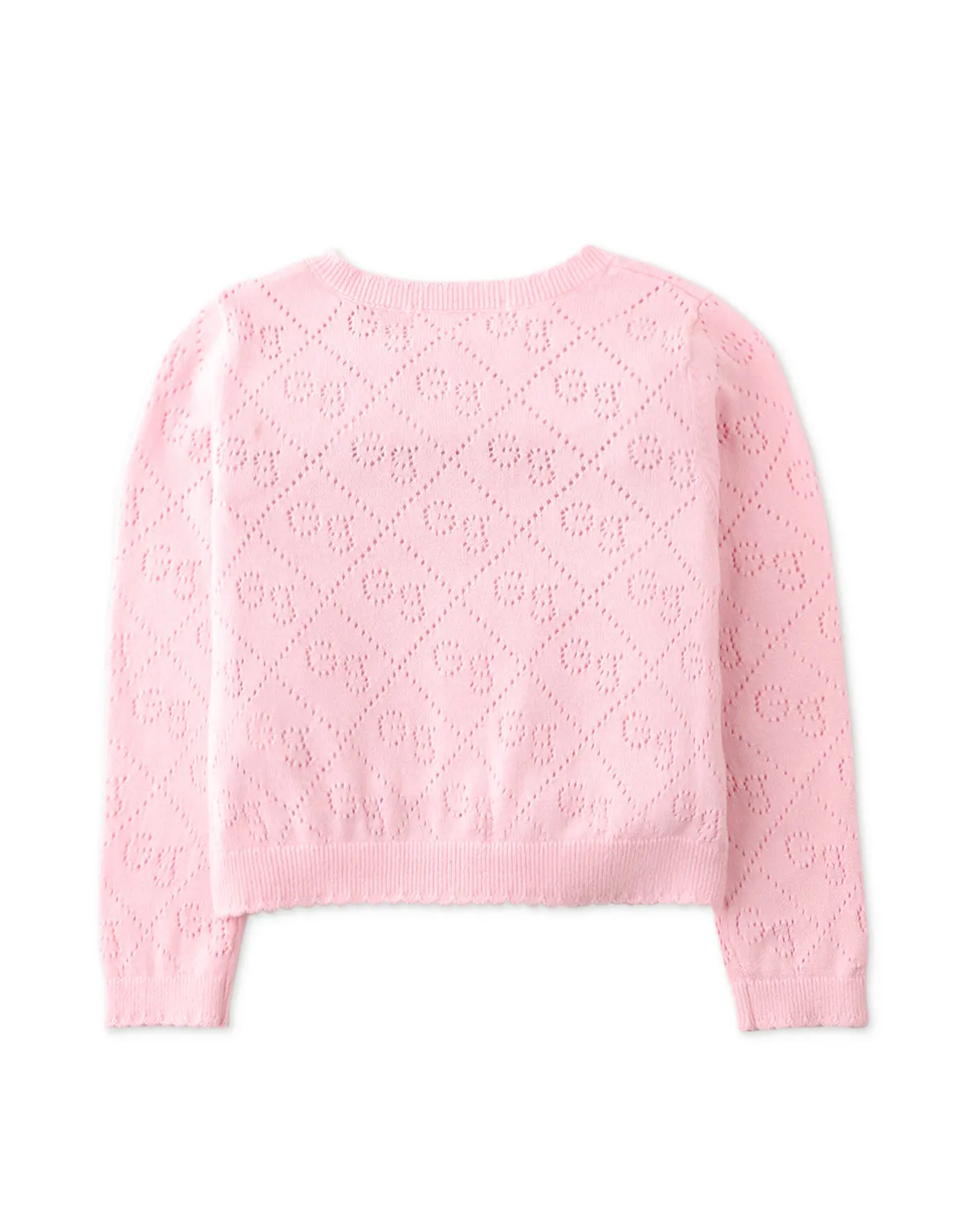GIRLS GS POINTELLE CARDI WITH MINI SCALLOPED RIB TRIMS