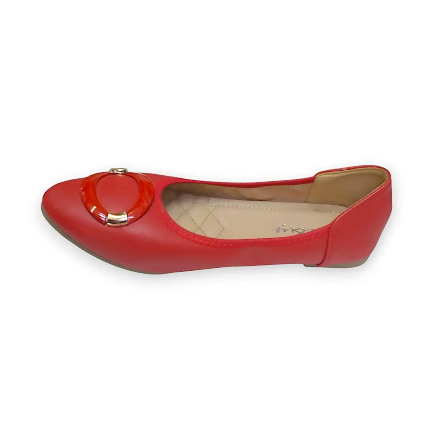 L & Y Ballerina Flats Round Buckle Accent