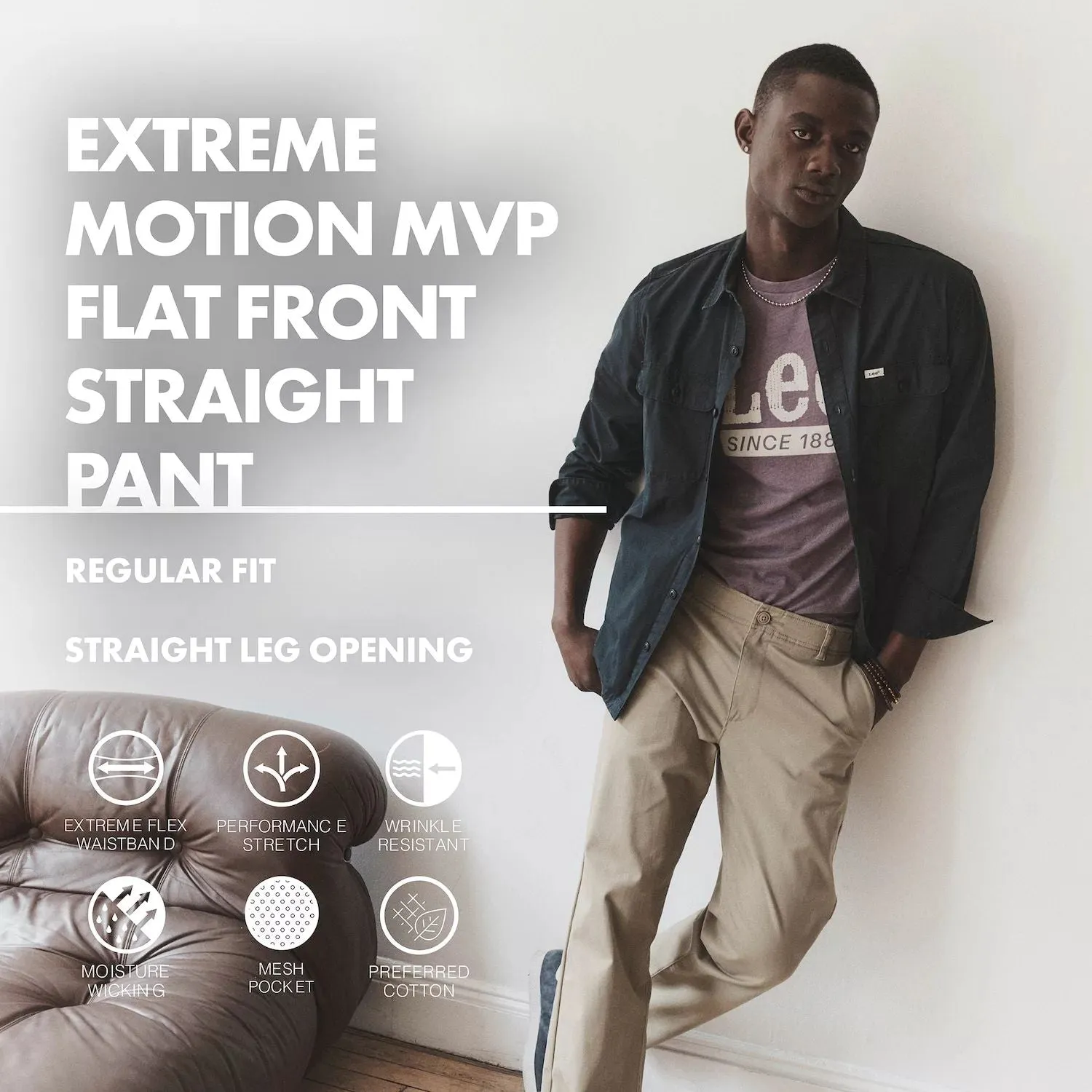 Lee Extreme Comfort MVP Men's Straight Fit Flat Front Trousers