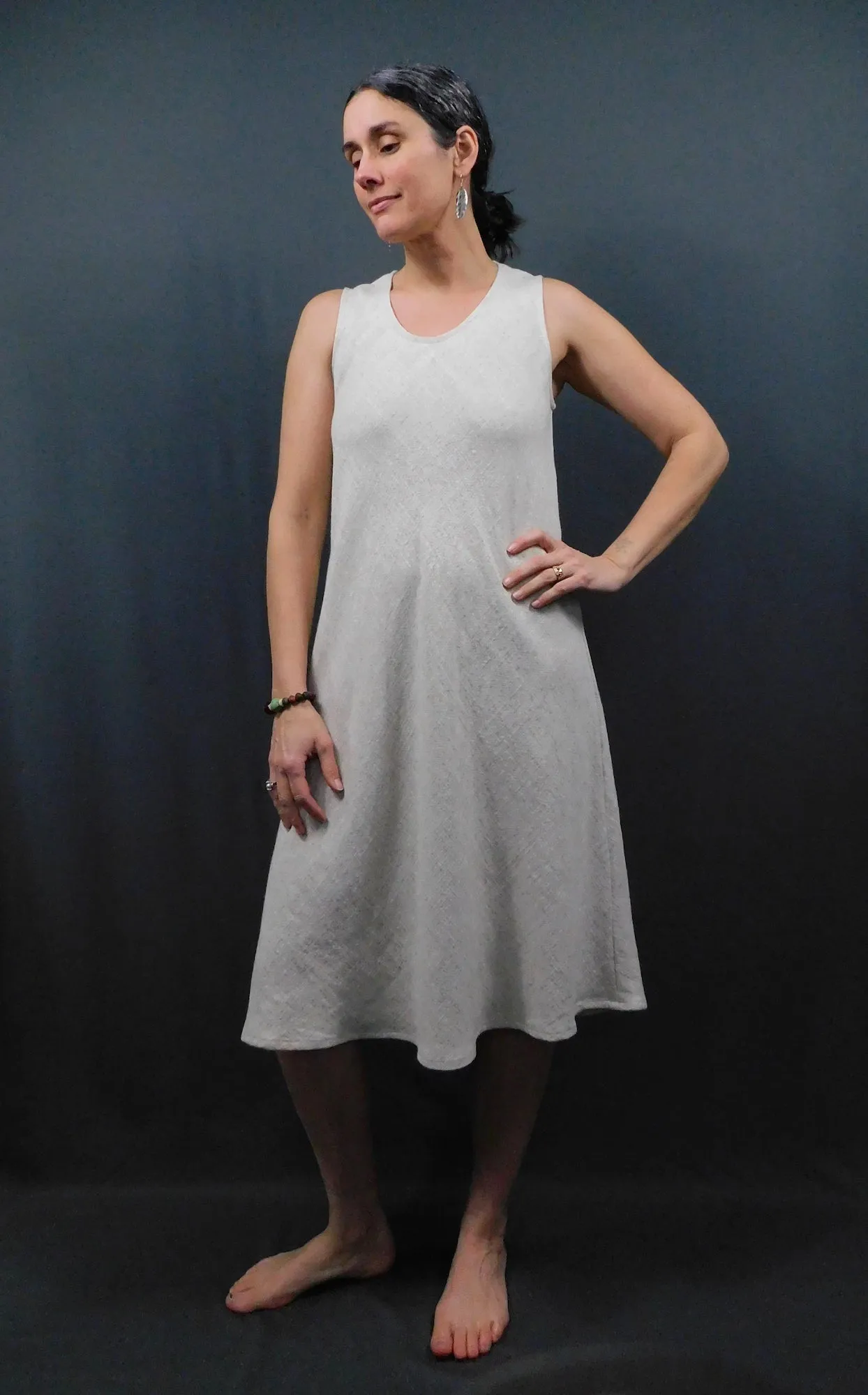 LINEN Viscose -  BIAS cut Sleeveless Dress - Oatmeal