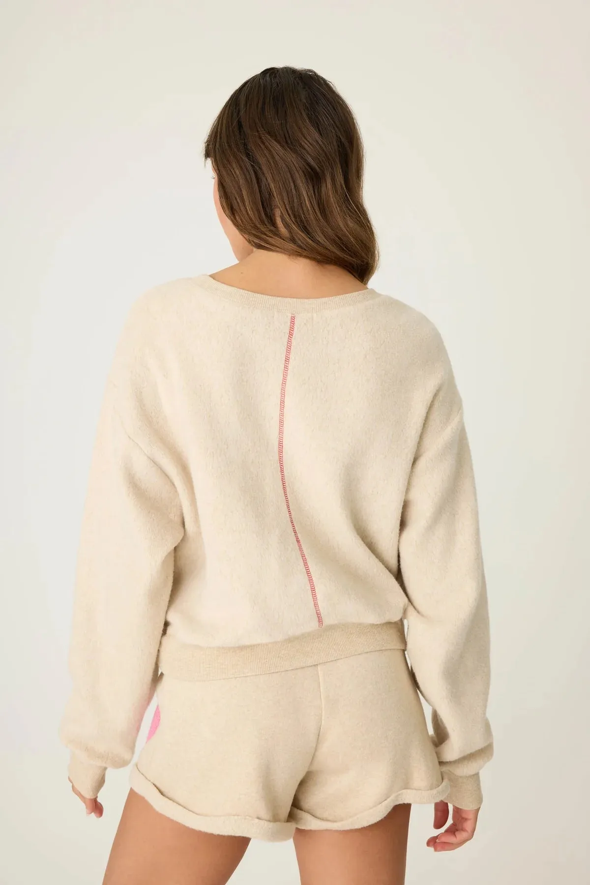 Oatmeal Mama Embroidered Pajama Long Sleeve Top