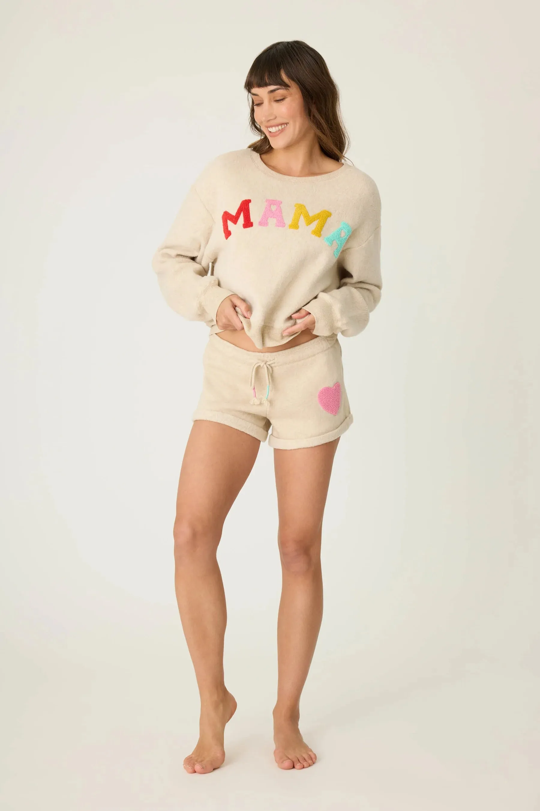 Oatmeal Mama Embroidered Pajama Long Sleeve Top