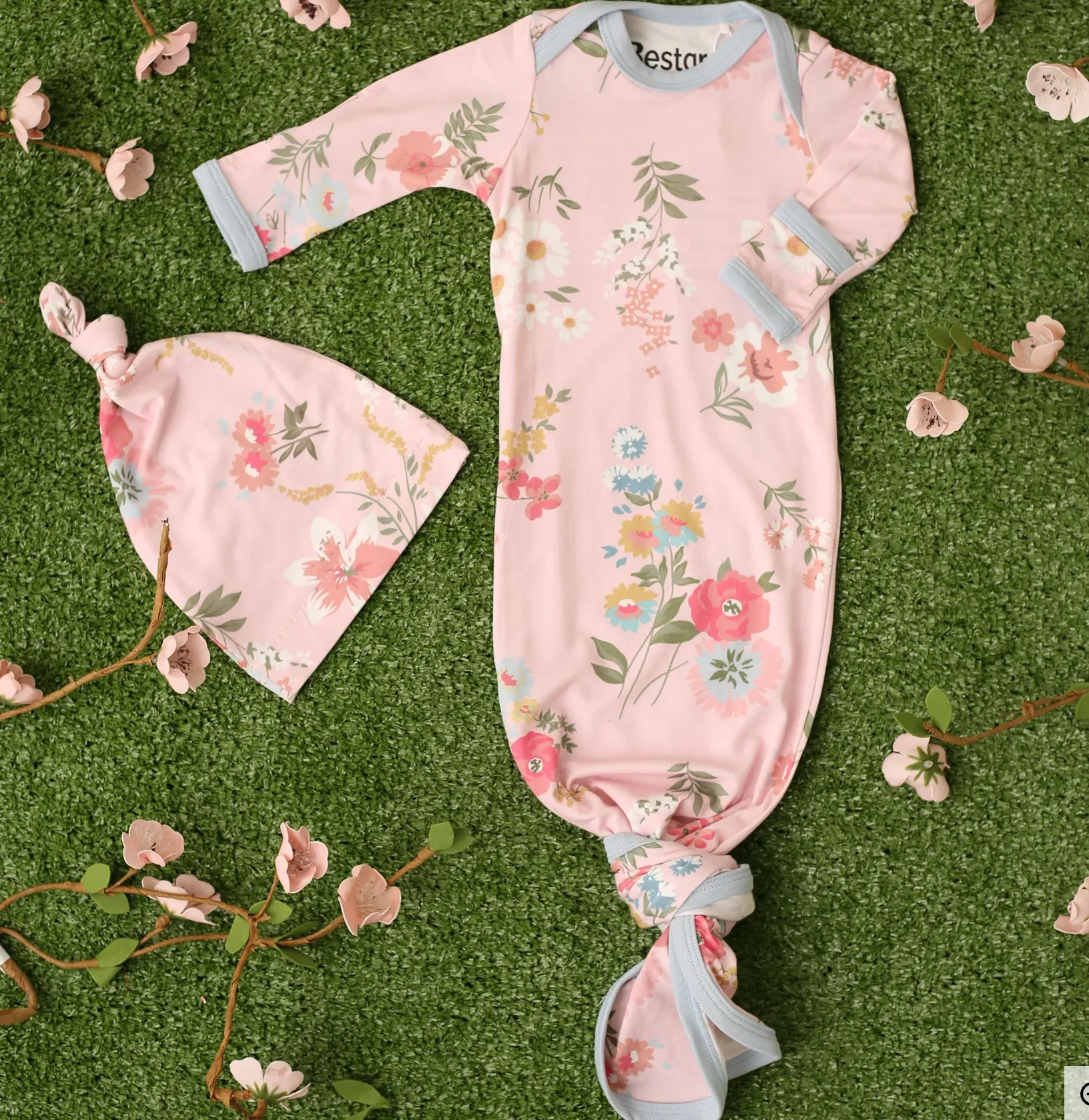 Pink Ditsy Floral Gown and Hat