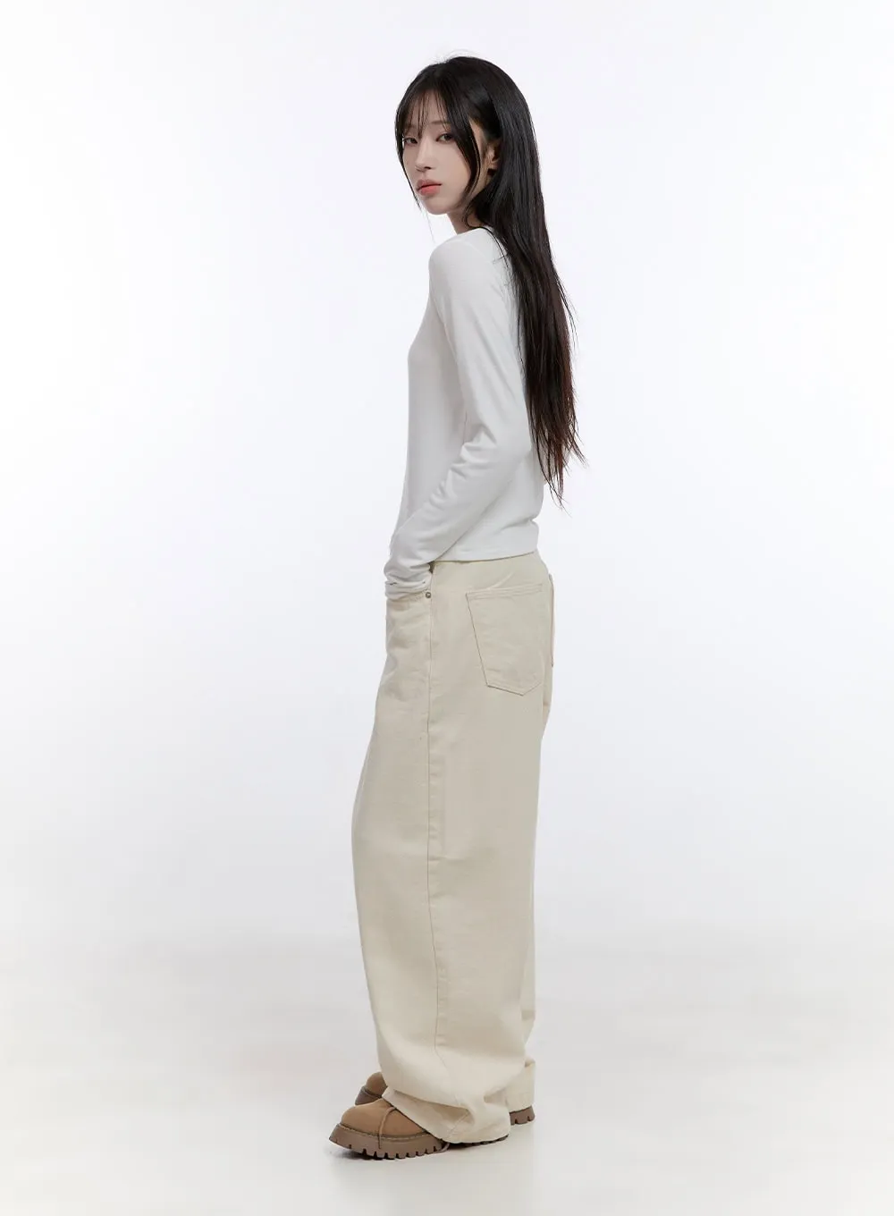 Solid Comfort Wide-Leg Trousers CO418