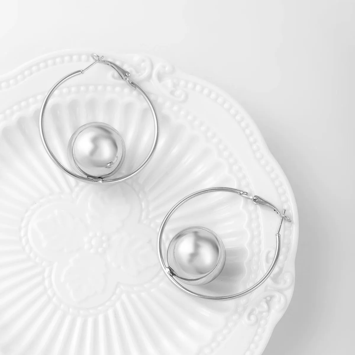 SW Circular Ball Hoop Earrings Available in Gold   Silver