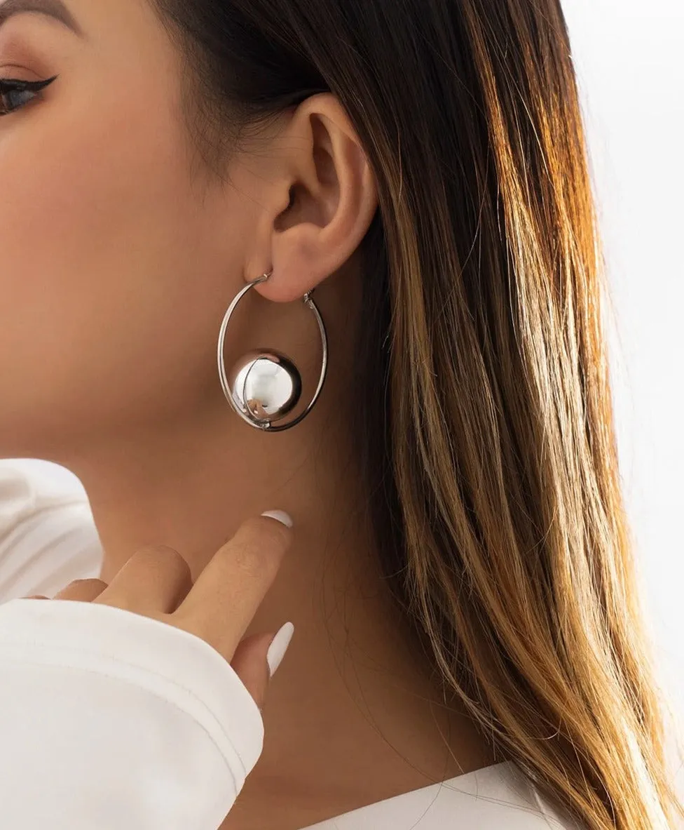 SW Circular Ball Hoop Earrings Available in Gold   Silver