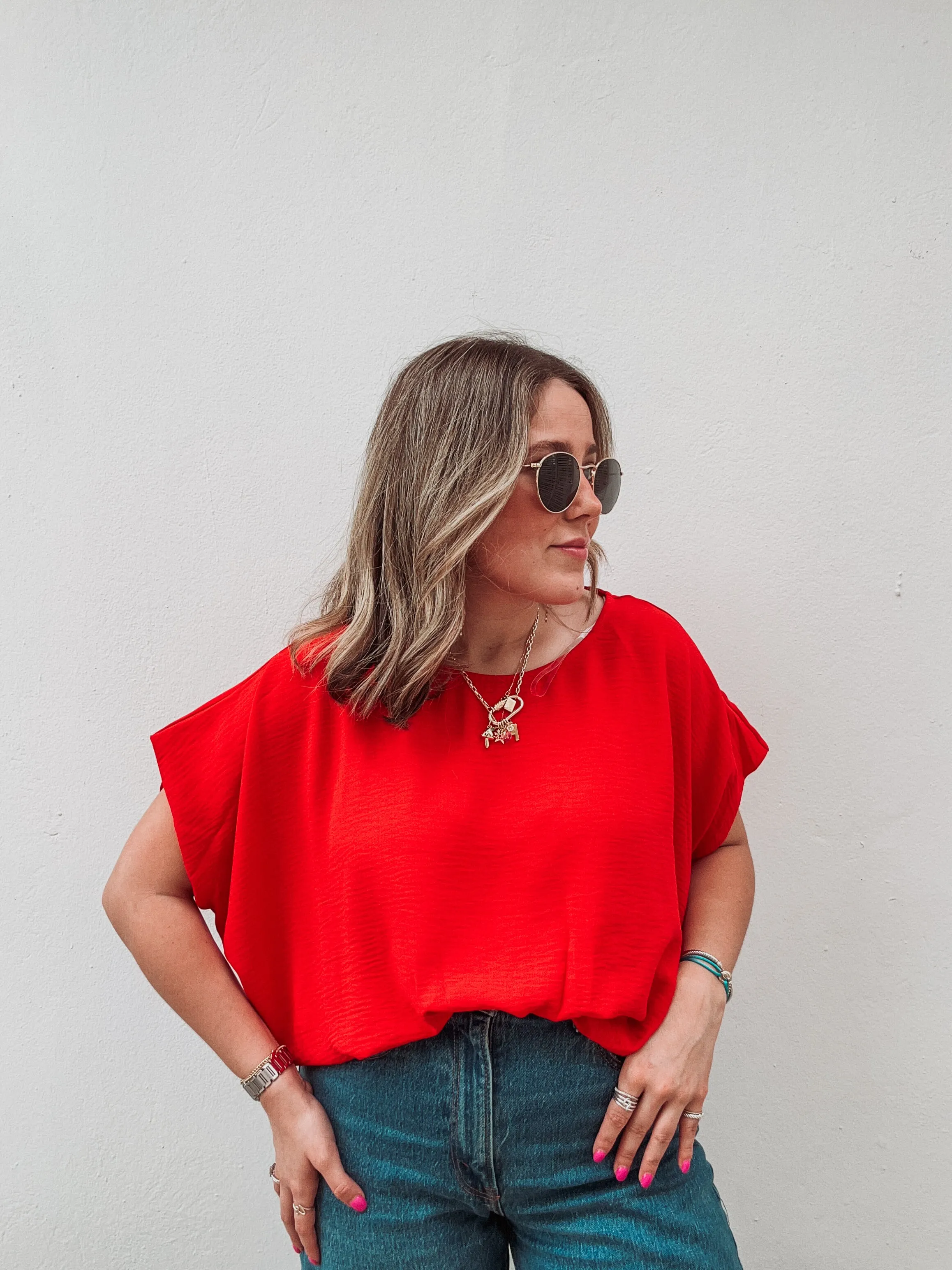 Tomato Red Flowy Blouse