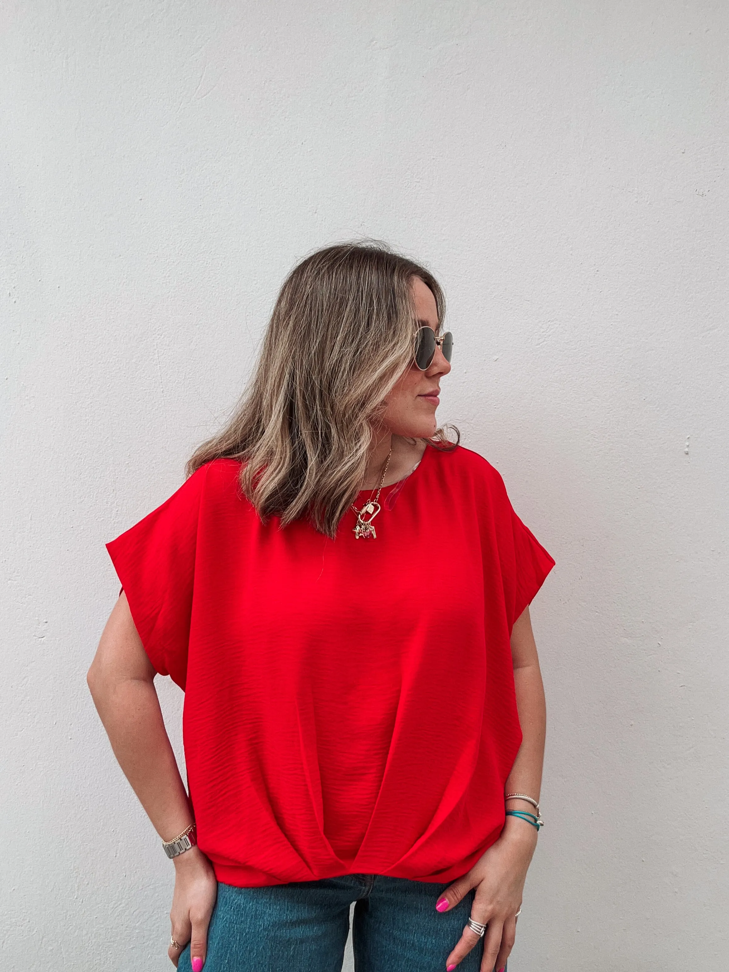 Tomato Red Flowy Blouse